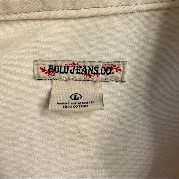 Polo Jeans Co. White Jean Jacket Military Style  Libby Long Sleeve Cotton Large - Picture 7 of 13